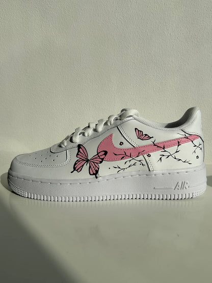 Custom Air Force 1 White With Pink Butterflies And Branches