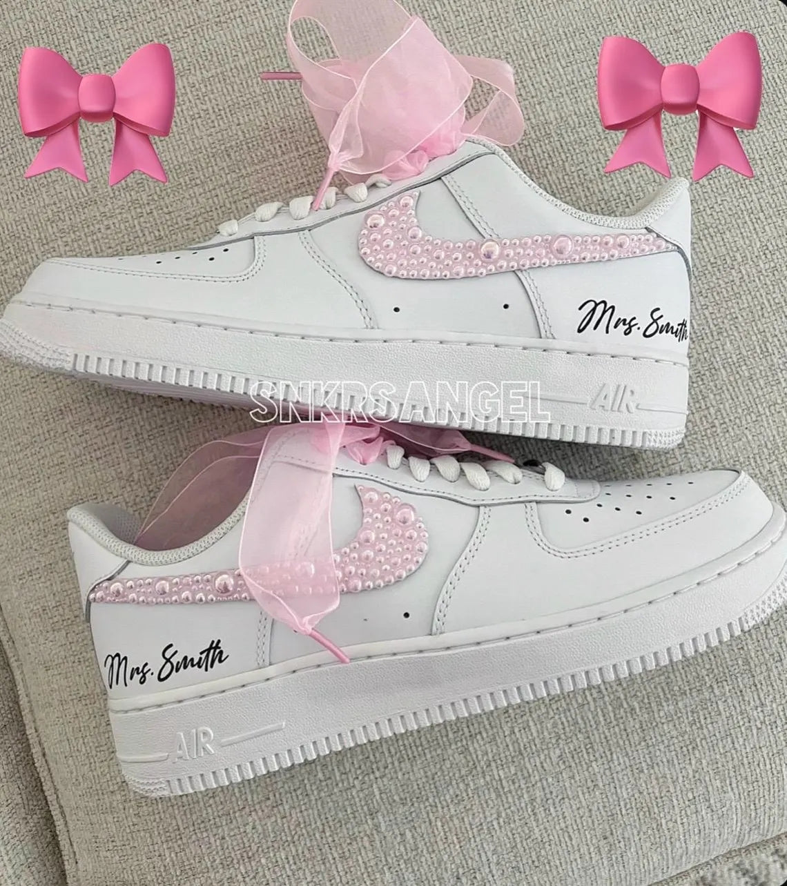Custom Air Force 1 White With Pink Pearl Decoration And Bow