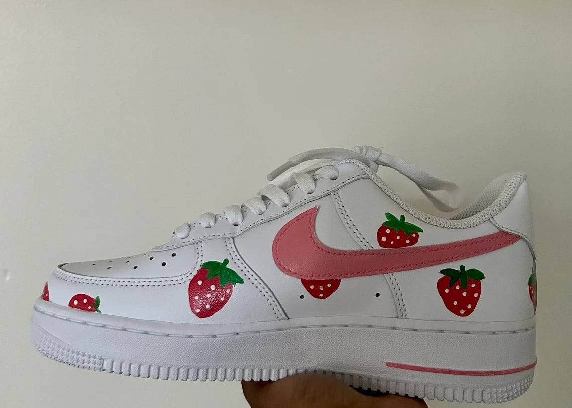 Custom Air Force 1 White With Pink Strawberry Pattern