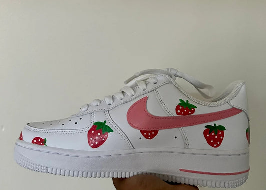 Custom Air Force 1 White With Pink Strawberry Pattern