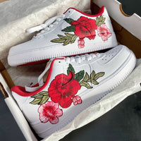 Custom Air Force 1 White With Red And Pink Floral Design