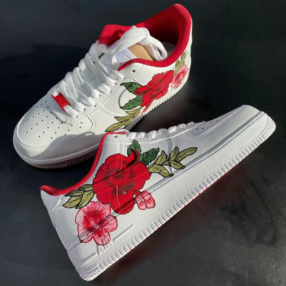 Custom Air Force 1 White With Red And Pink Floral Design