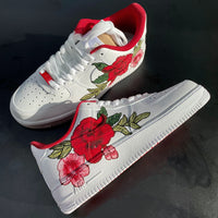 Custom Air Force 1 White With Red And Pink Floral Design