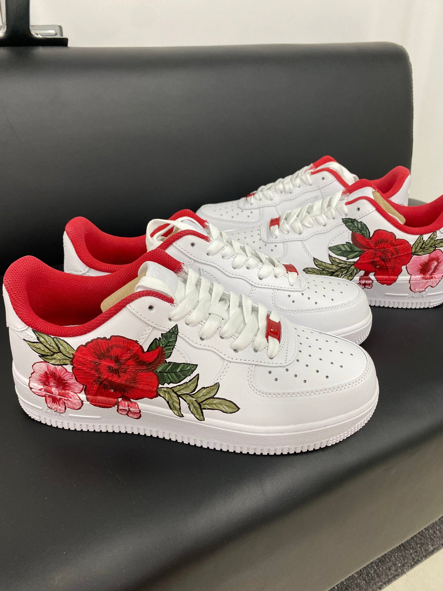 Custom Air Force 1 White With Red And Pink Floral Design