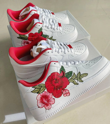 Custom Air Force 1 White With Red And Pink Floral Design