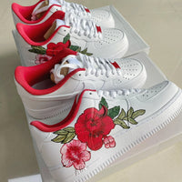 Custom Air Force 1 White With Red And Pink Floral Design
