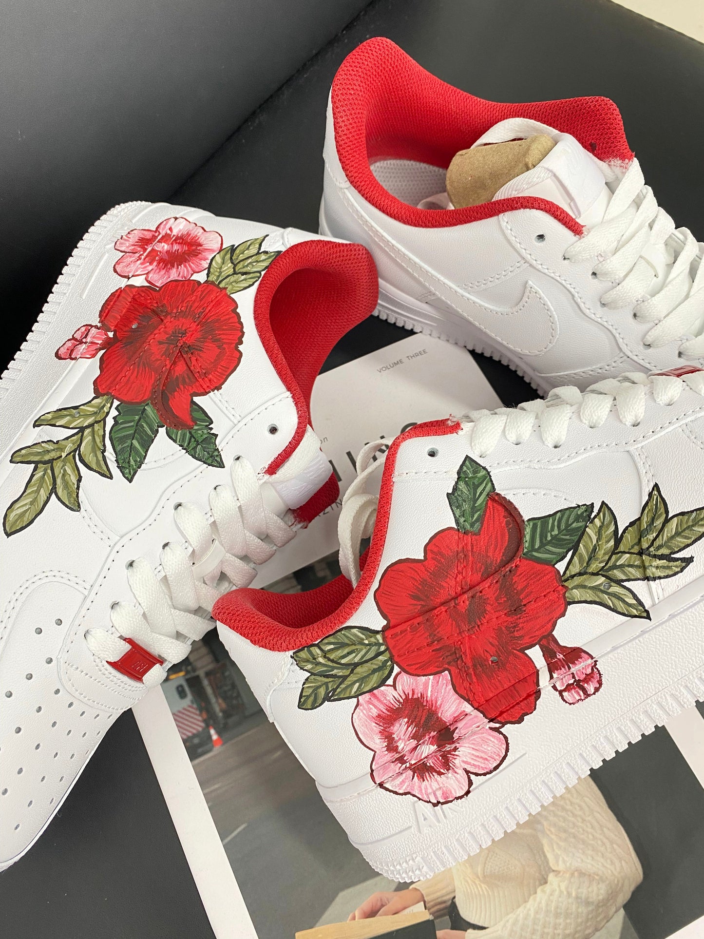 Custom Air Force 1 White With Red And Pink Floral Design