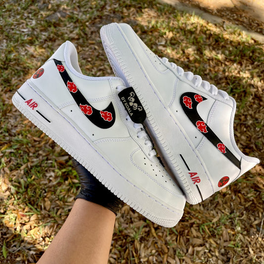 Custom Air Force 1 White With Red Clouds And Black Swoosh