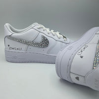 Custom Air Force 1 White With Rhinestones And Heart Patterns