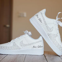 Custom Air Force 1 White With Rhinestones And Pearls And Personalized Name
