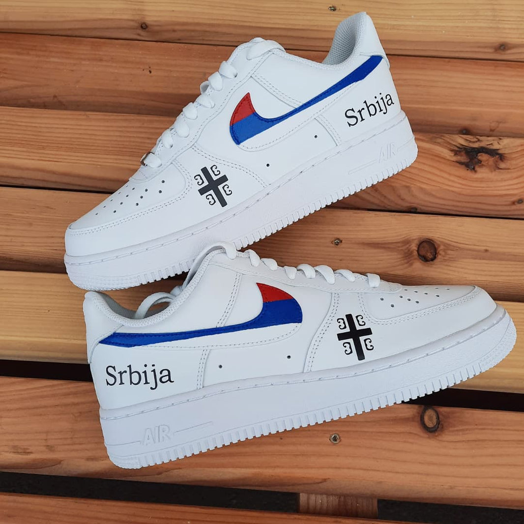 Custom Air Force 1 White With Serbian Symbols And Flag Colors