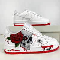 Custom Air Force 1 White with Skull Rose and Spider Web Design