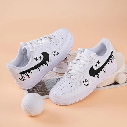 Custom Air Force 1 White With Smiley Face And Dripping Swoosh
