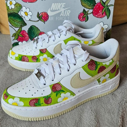 Custom Air Force 1 White With Strawberries And Daisies