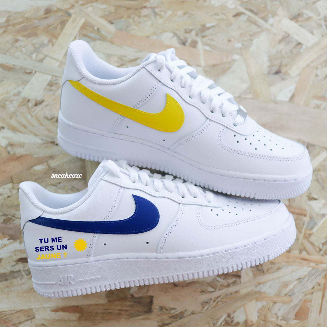 Custom Air Force 1 White With Yellow And Blue Swooshes