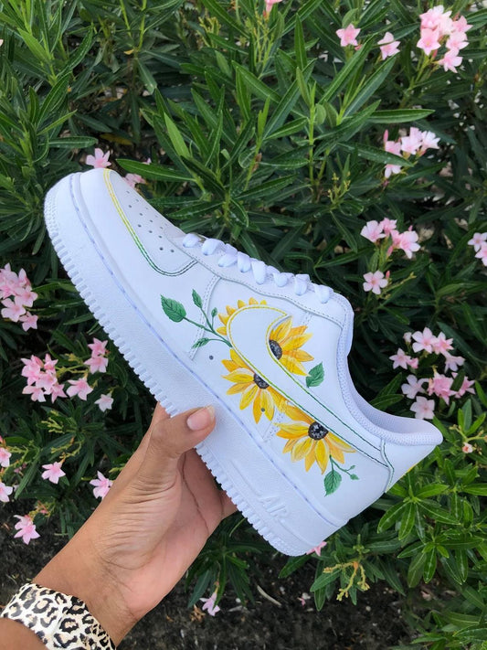 Custom Air Force 1 White Yellow Sunflower Pattern