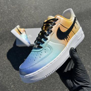 Custom Air Force 1 With Ombre Blue And Yellow Dripping Design
