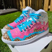 Custom Air Jordan 1 Baby Pink And Blue With Ice - Cream Pattern