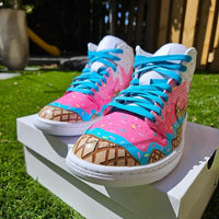 Custom Air Jordan 1 Baby Pink And Blue With Ice - Cream Pattern