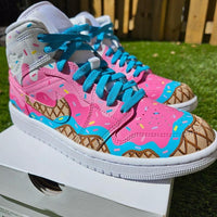 Custom Air Jordan 1 Baby Pink And Blue With Ice - Cream Pattern