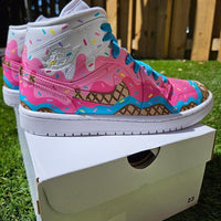 Custom Air Jordan 1 Baby Pink And Blue With Ice - Cream Pattern
