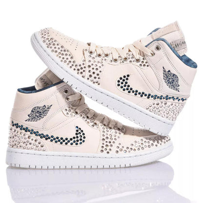 Custom Air Jordan 1 Beige With Rhinestones