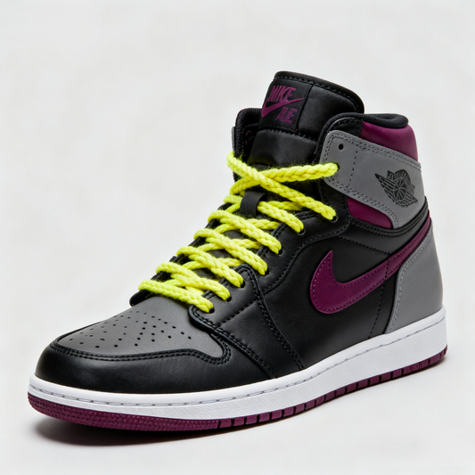 Custom Air Jordan 1 Black Gray And Magenta With Yellow Laces