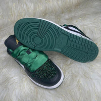 Custom Air Jordan 1 Black Green Rhinestones Satin Laces