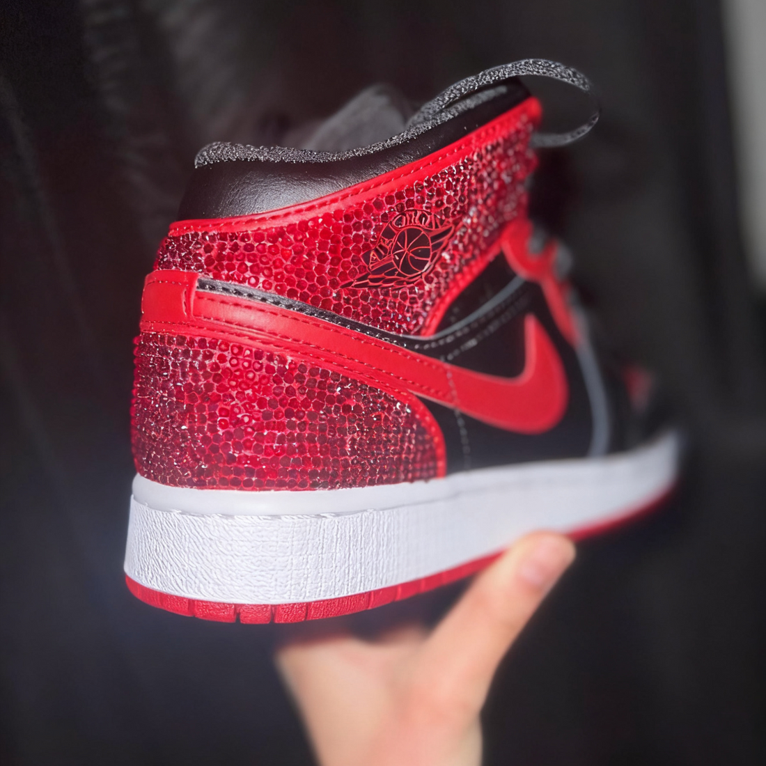 Custom Air Jordan 1 Black Red Rhinestone