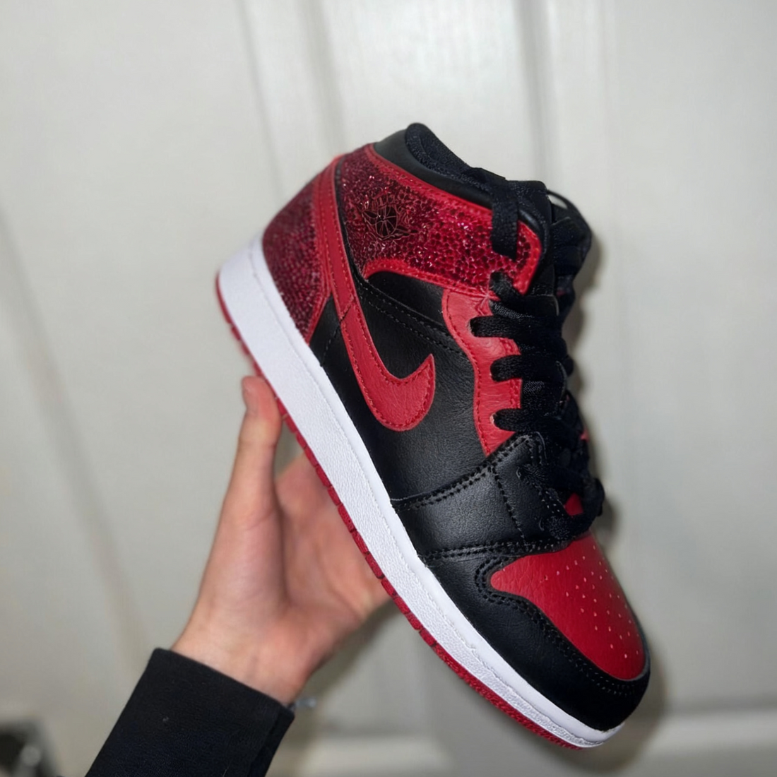 Custom Air Jordan 1 Black Red Rhinestone