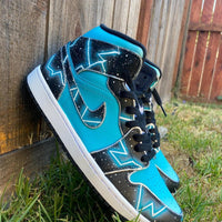 Custom Air Jordan 1 Black Teal Starry Pattern