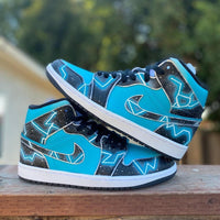 Custom Air Jordan 1 Black Teal Starry Pattern