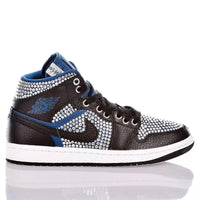 Custom Air Jordan 1 Black White and Blue With Rhinestones