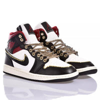 Custom Air Jordan 1 Black White And Red With Gold - Embellished Detailing