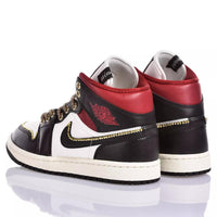 Custom Air Jordan 1 Black White And Red With Gold - Embellished Detailing