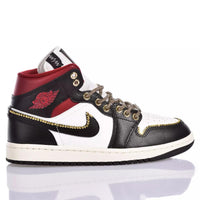 Custom Air Jordan 1 Black White And Red With Gold - Embellished Detailing