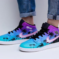 Custom Air Jordan 1 Blue And Purple With Palm Tree Pattern
