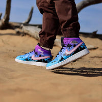 Custom Air Jordan 1 Blue And Purple With Palm Tree Pattern
