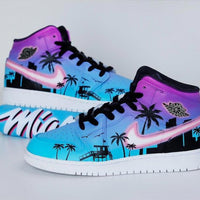 Custom Air Jordan 1 Blue And Purple With Palm Tree Pattern