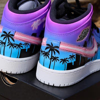 Custom Air Jordan 1 Blue And Purple With Palm Tree Pattern