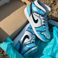 Custom Air Jordan 1 Blue Cartoon Design