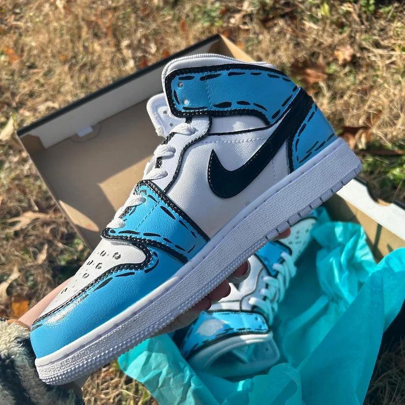 Custom Air Jordan 1 Blue Cartoon Design