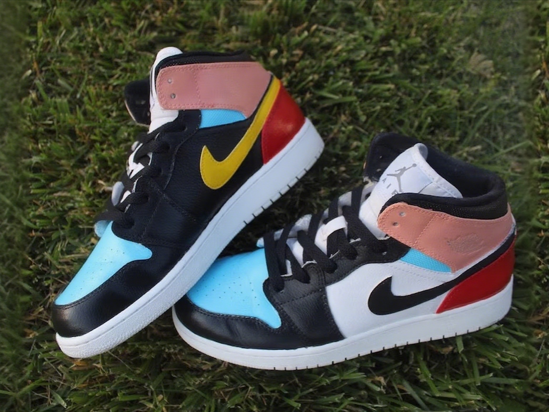 Custom Air Jordan 1 Blue Pink Black Red Color