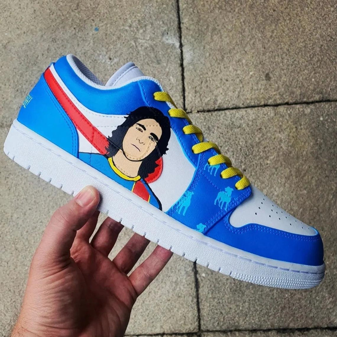 Custom Air Jordan 1 Blue White With Portrait Theme