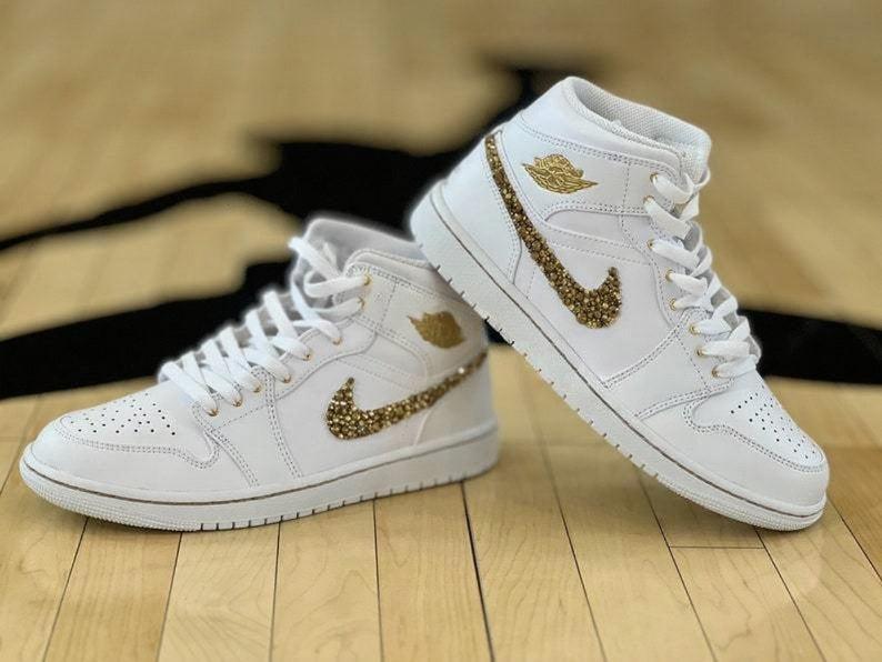 Custom Air Jordan 1 Light Grey With Gold Glitter