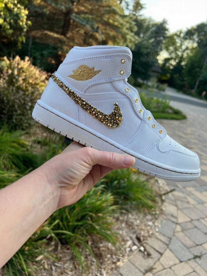 Custom Air Jordan 1 Light Grey With Gold Glitter