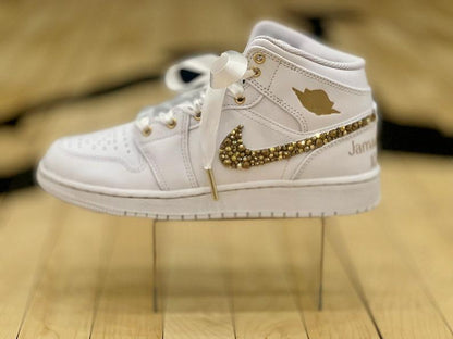 Custom Air Jordan 1 Light Grey With Gold Glitter