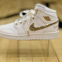 Custom Air Jordan 1 Light Grey With Gold Glitter
