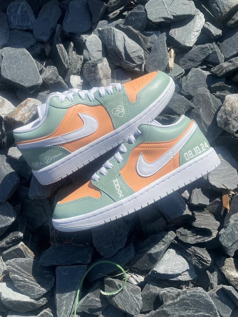 Custom Air Jordan 1 Mint Orange Heart - themed Design
