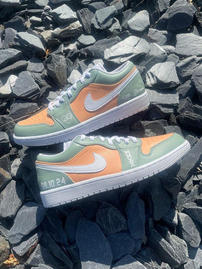 Custom Air Jordan 1 Mint Orange Heart - themed Design